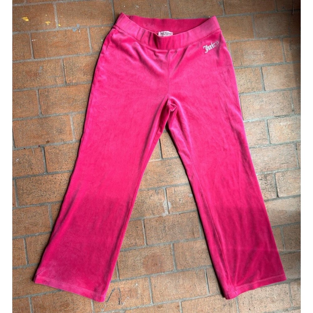 Vintage Y2K Juicy Couture Wide Sweats Track Pants Hot Pink Velour Size Medium